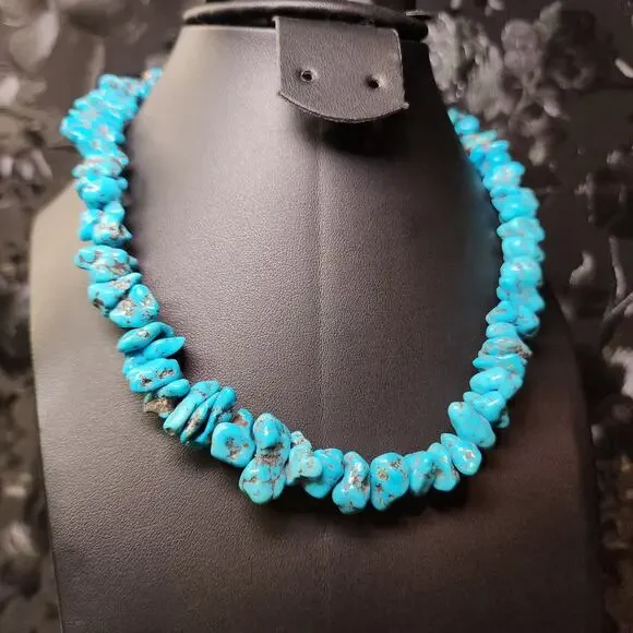 Vintage Morenci Turquoise Necklace Navajo Sterling Silver Beaded Pyrite Matrix - Picture 12 of 12